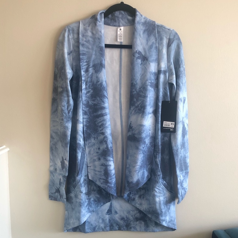 Tie Dye Blue Sweatshirt Cardigan with Pockets